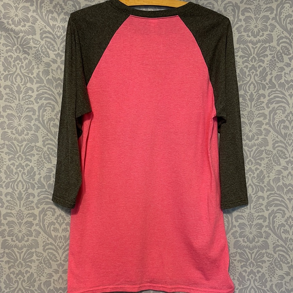 Simply Southern 3/4 Sleeve Raglan Tee Baseball T-shirt Hot Pink Grey Sz S Small - Picture 4 of 5